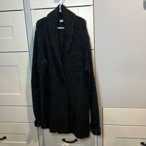 RICKIS. Knit cardigan. Black gray. Single button. Medium. Long length.